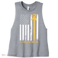 Ribbon In A Flag, Childhood Cancer Awareness Women's Racerback Cropped Tank thumb 0