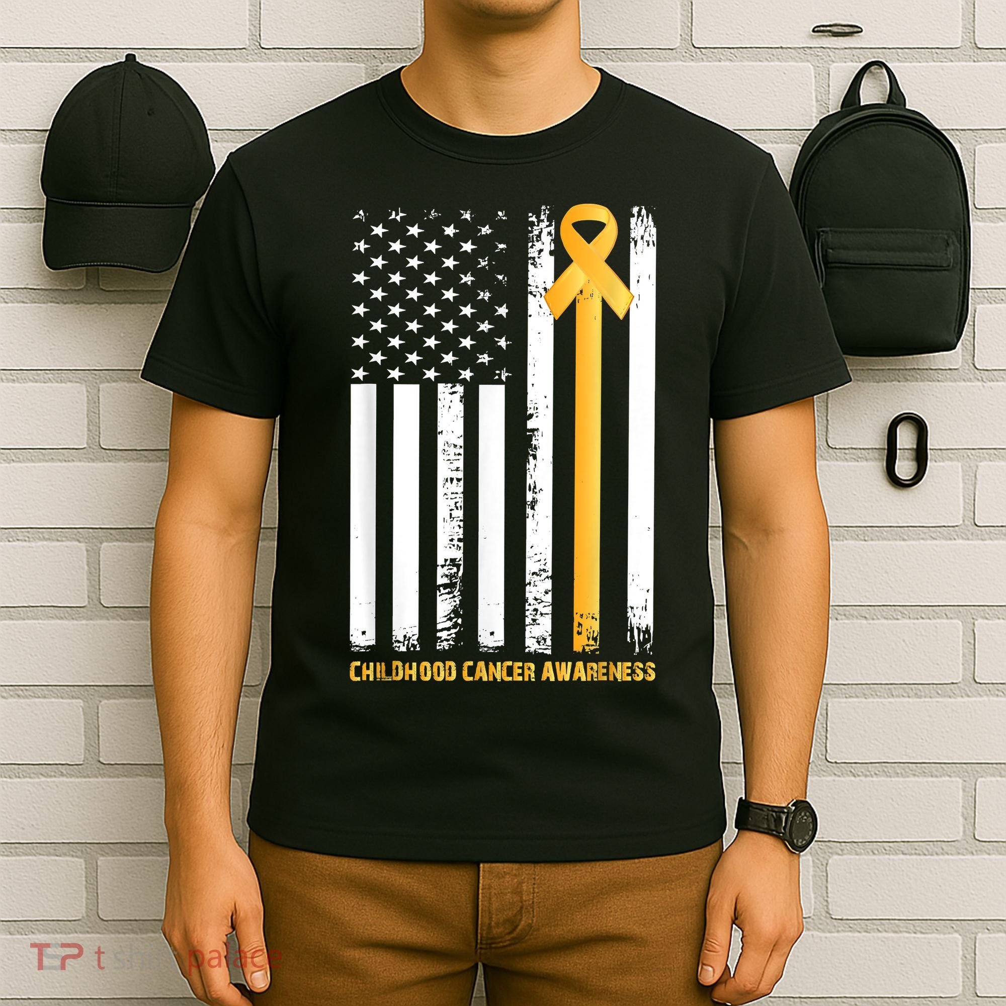 Ribbon In A Flag, Childhood Cancer Awareness T-Shirt
