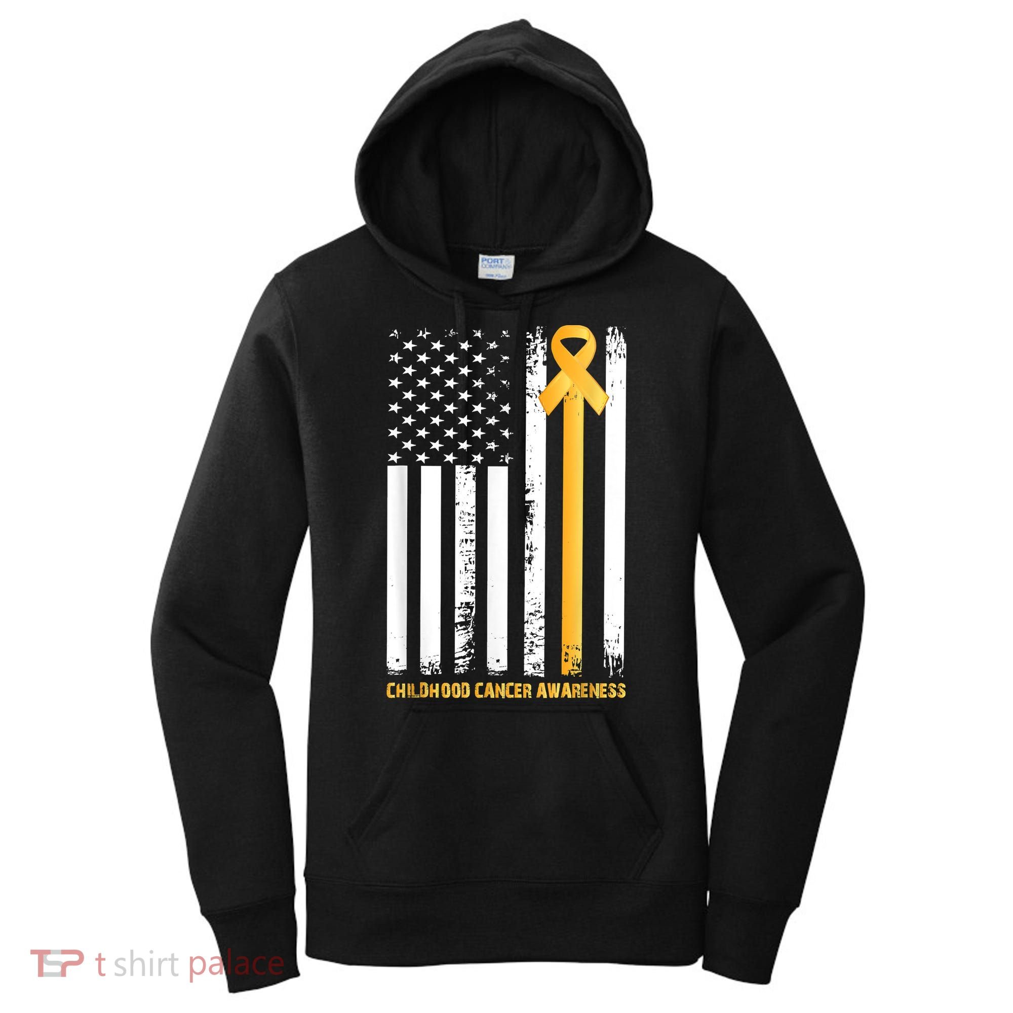 Ribbon In A Flag, Childhood Cancer Awareness Women's Hoodie
