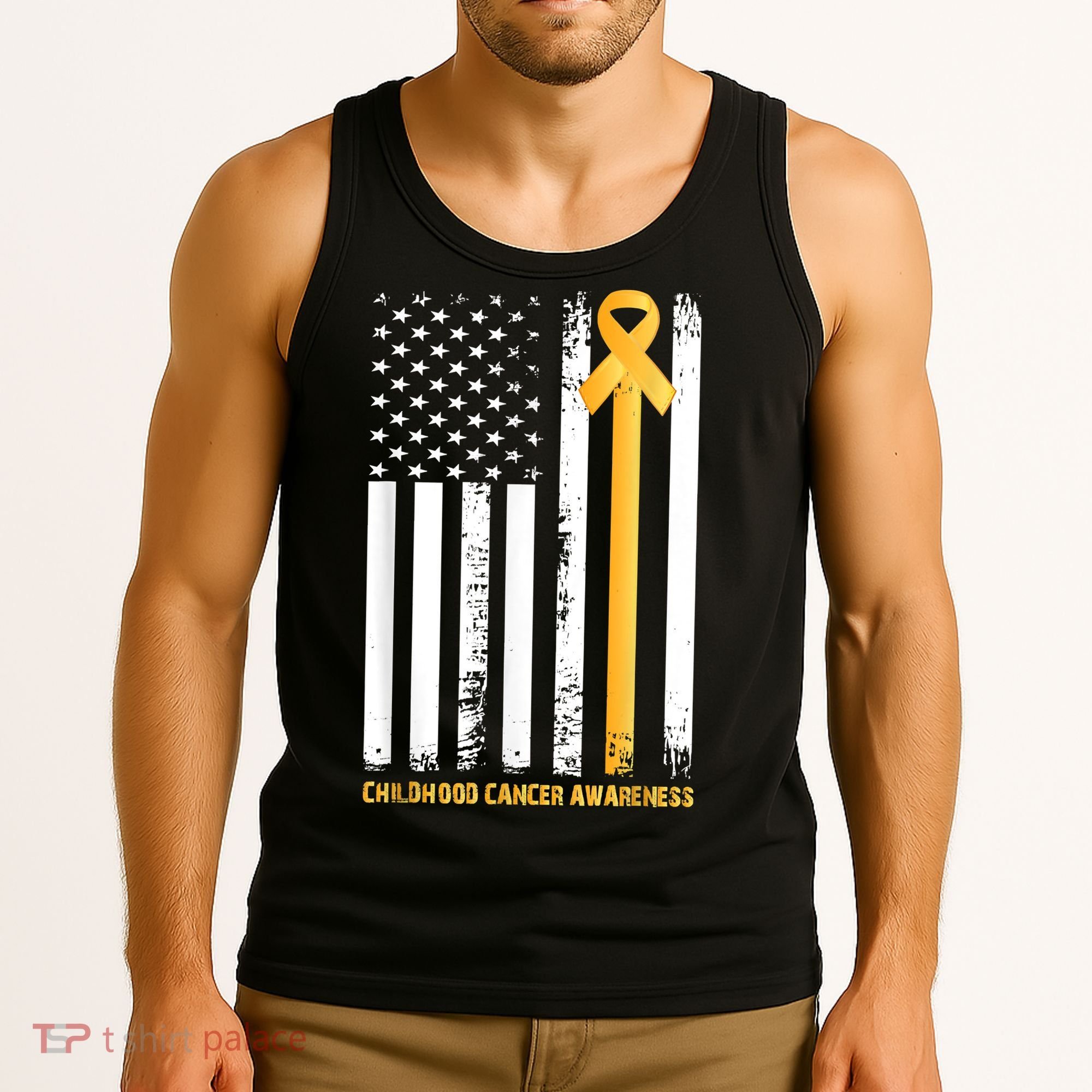 Ribbon In A Flag, Childhood Cancer Awareness Tank Top