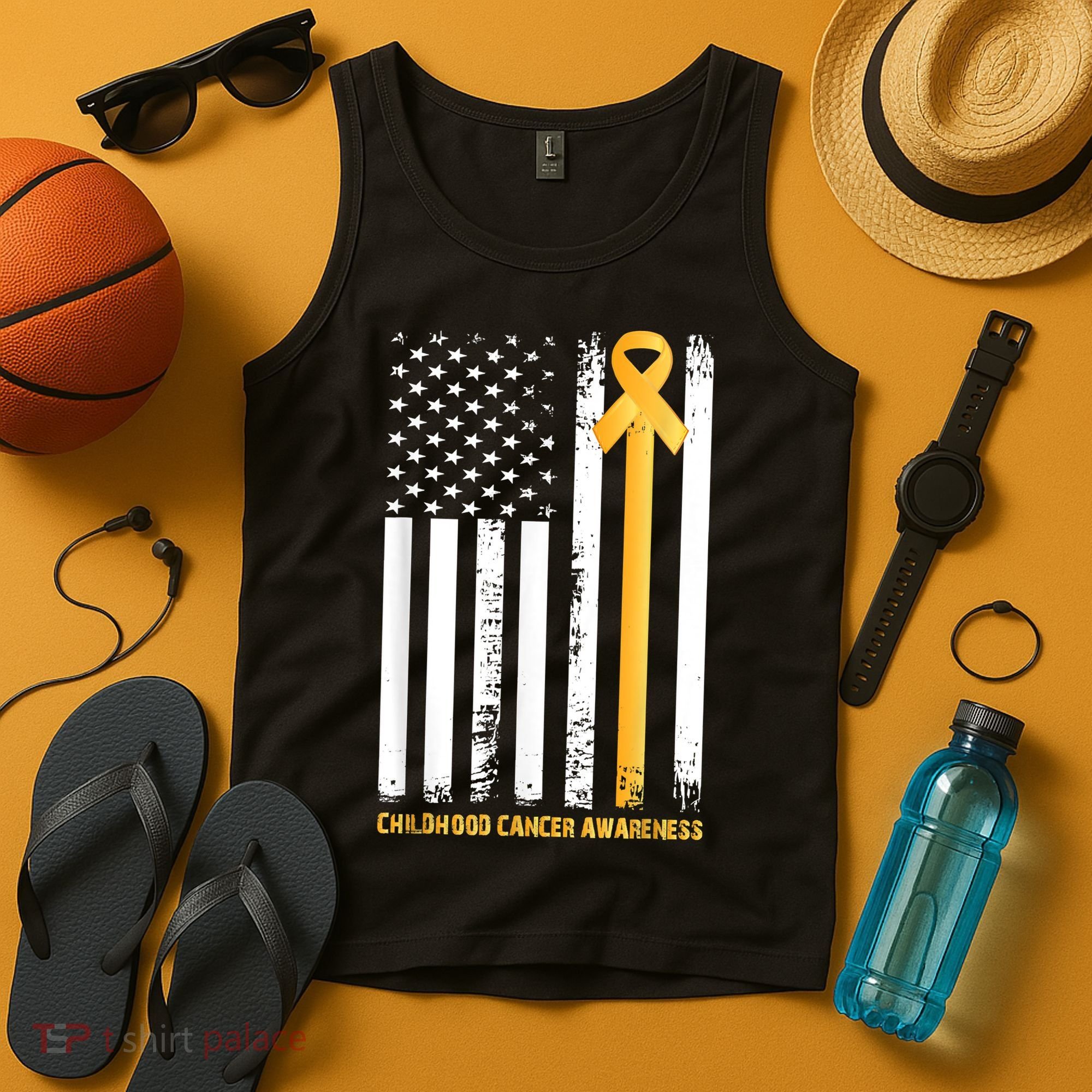 Ribbon In A Flag, Childhood Cancer Awareness Tank Top