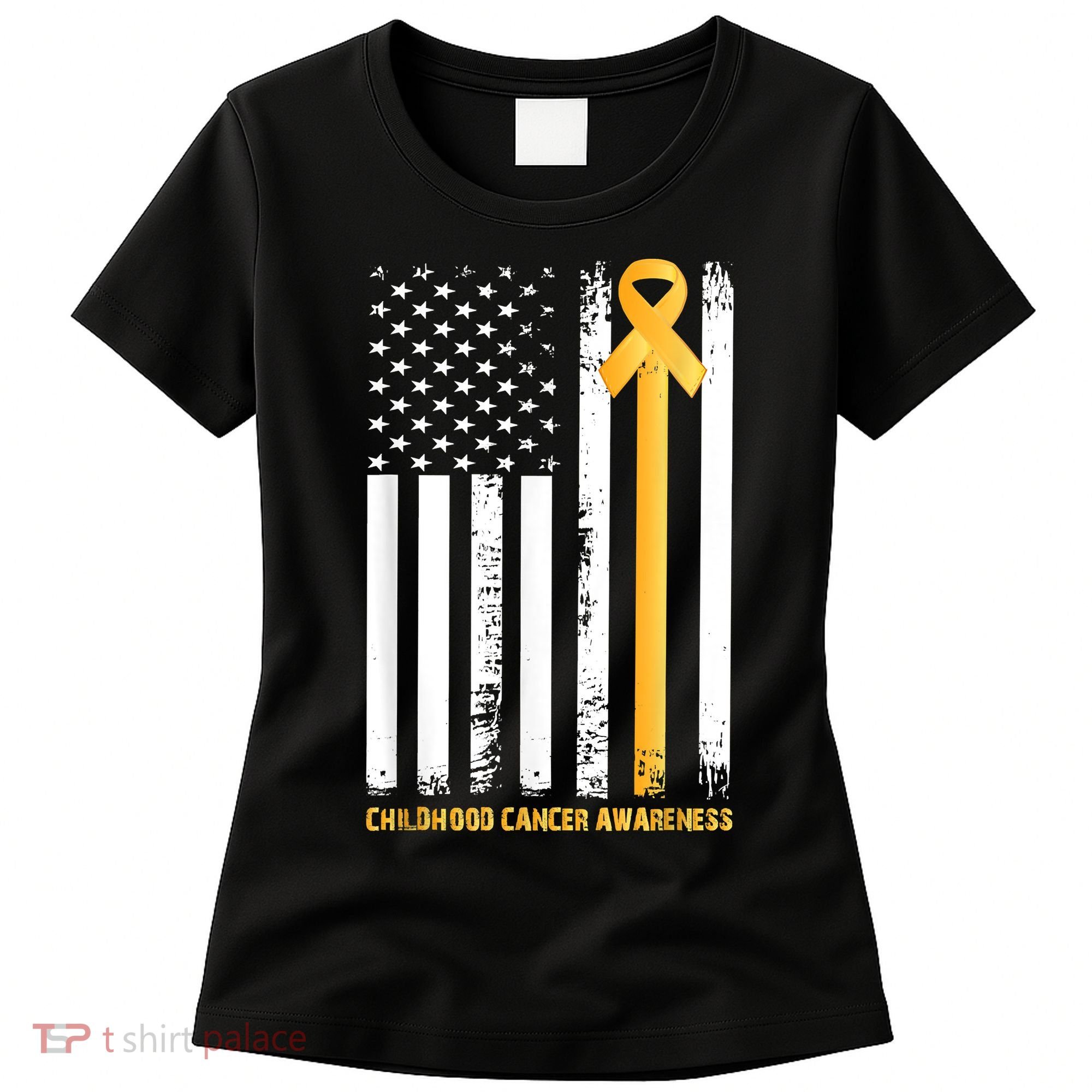 Ribbon In A Flag, Childhood Cancer Awareness Women's T-Shirt