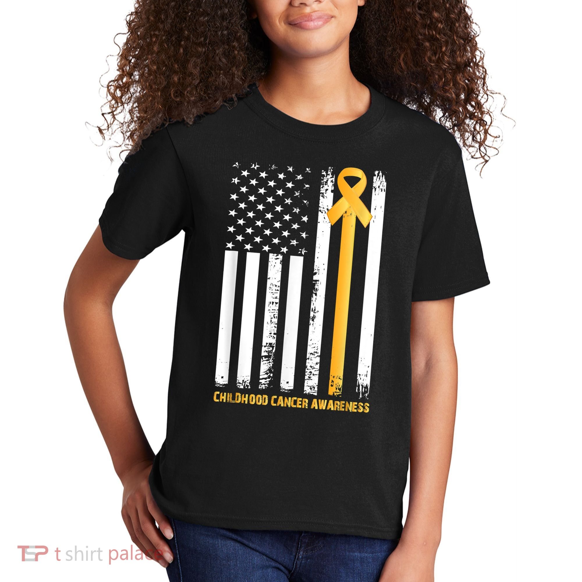 Ribbon In A Flag, Childhood Cancer Awareness Kids T-Shirt