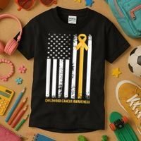 Ribbon In A Flag, Childhood Cancer Awareness Kids T-Shirt thumb 3