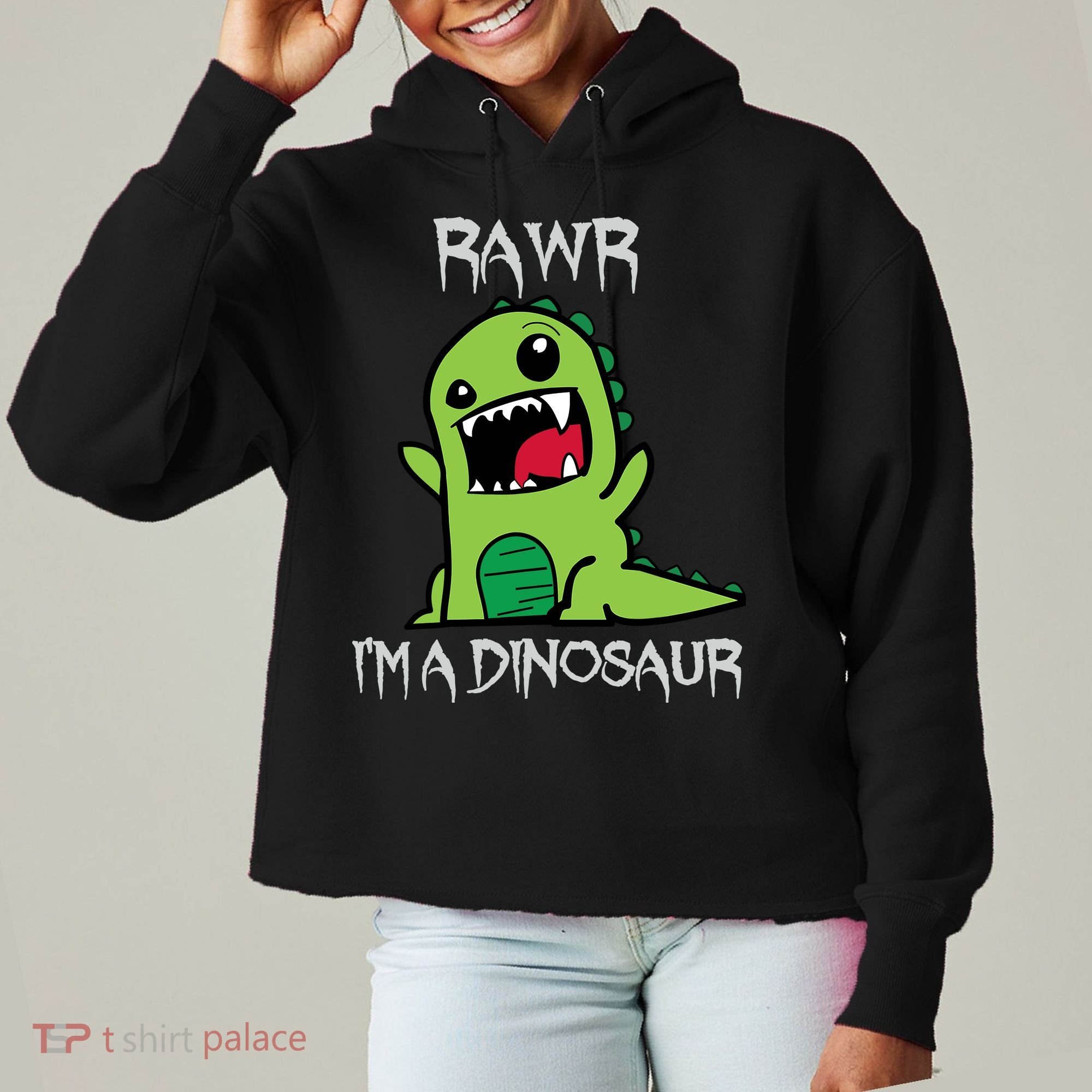Rawr IM A Dinosaur Cartoon Trex Monster Ladies Heavyweight Boxy Pullover Hoodie