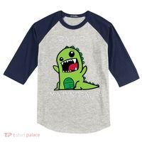 Rawr IM A Dinosaur Cartoon Trex Monster Kids Colorblock Raglan Jersey thumb 0
