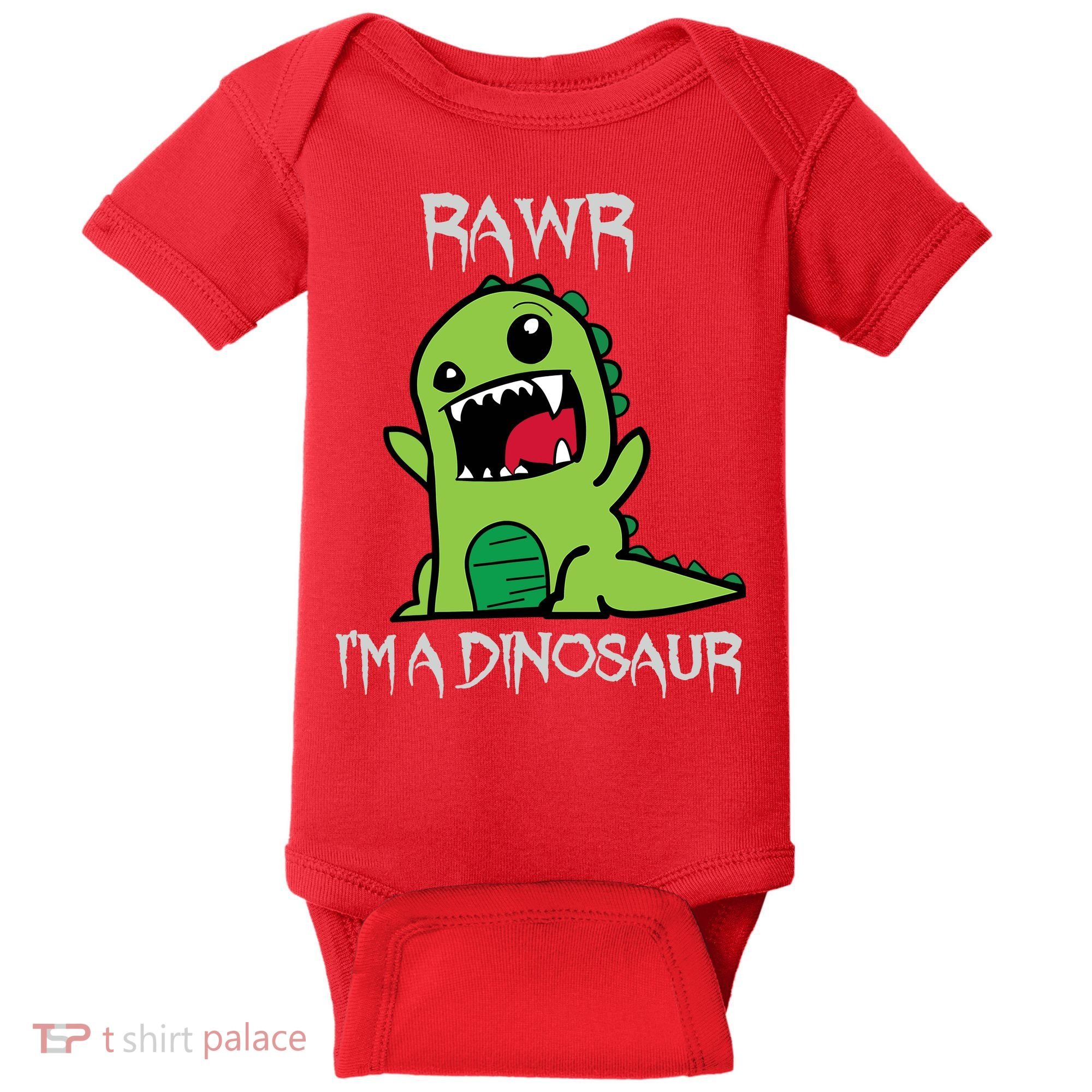 Rawr IM A Dinosaur Cartoon Trex Monster Baby Bodysuit