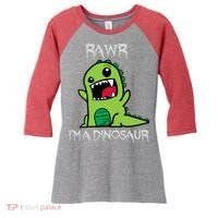 Rawr IM A Dinosaur Cartoon Trex Monster Women's Tri-Blend 3/4-Sleeve Raglan Shirt thumb 0