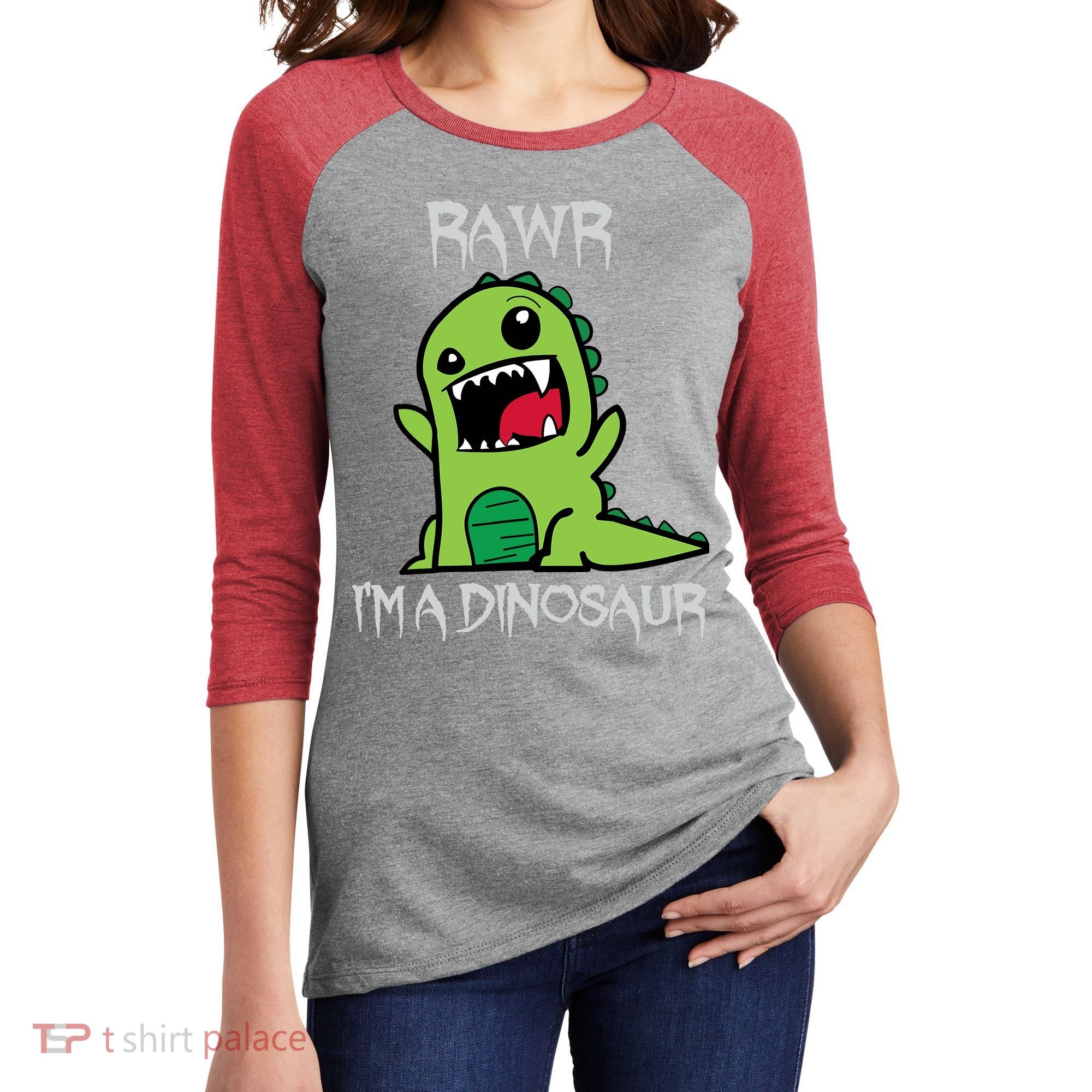 Rawr IM A Dinosaur Cartoon Trex Monster Women's Tri-Blend 3/4-Sleeve Raglan Shirt