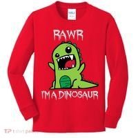 Rawr IM A Dinosaur Cartoon Trex Monster Kids Long Sleeve Shirt thumb 0