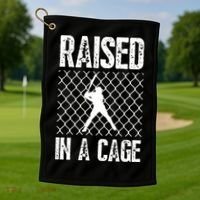 Raised In A Cage Baseball Gift Golf Towel thumb 1