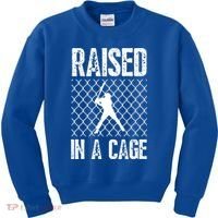 Raised In A Cage Baseball Gift Kids Sweatshirt thumb 0