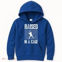 Raised In A Cage Baseball Gift Kids Hoodie thumb 0