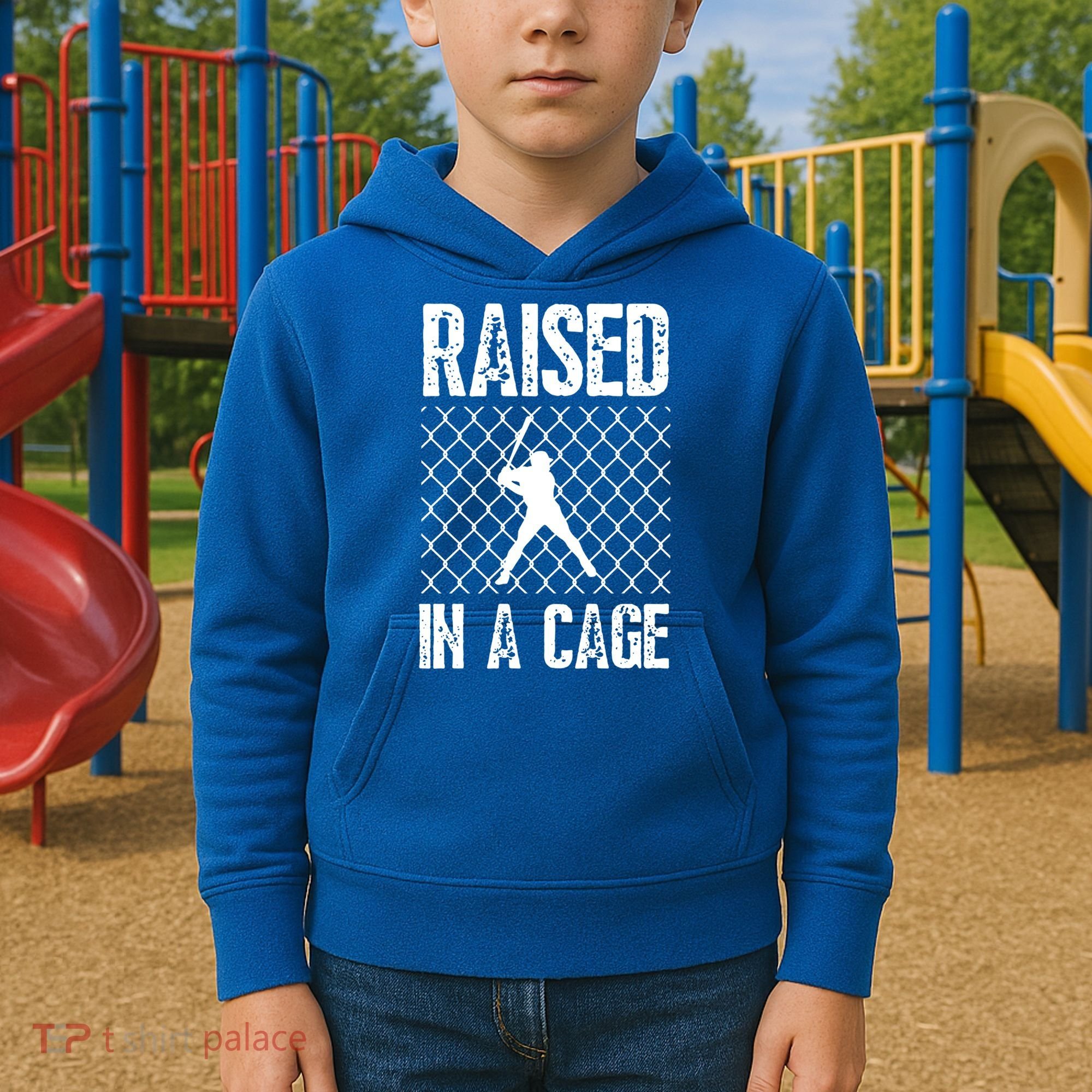 Raised In A Cage Baseball Gift Kids Hoodie