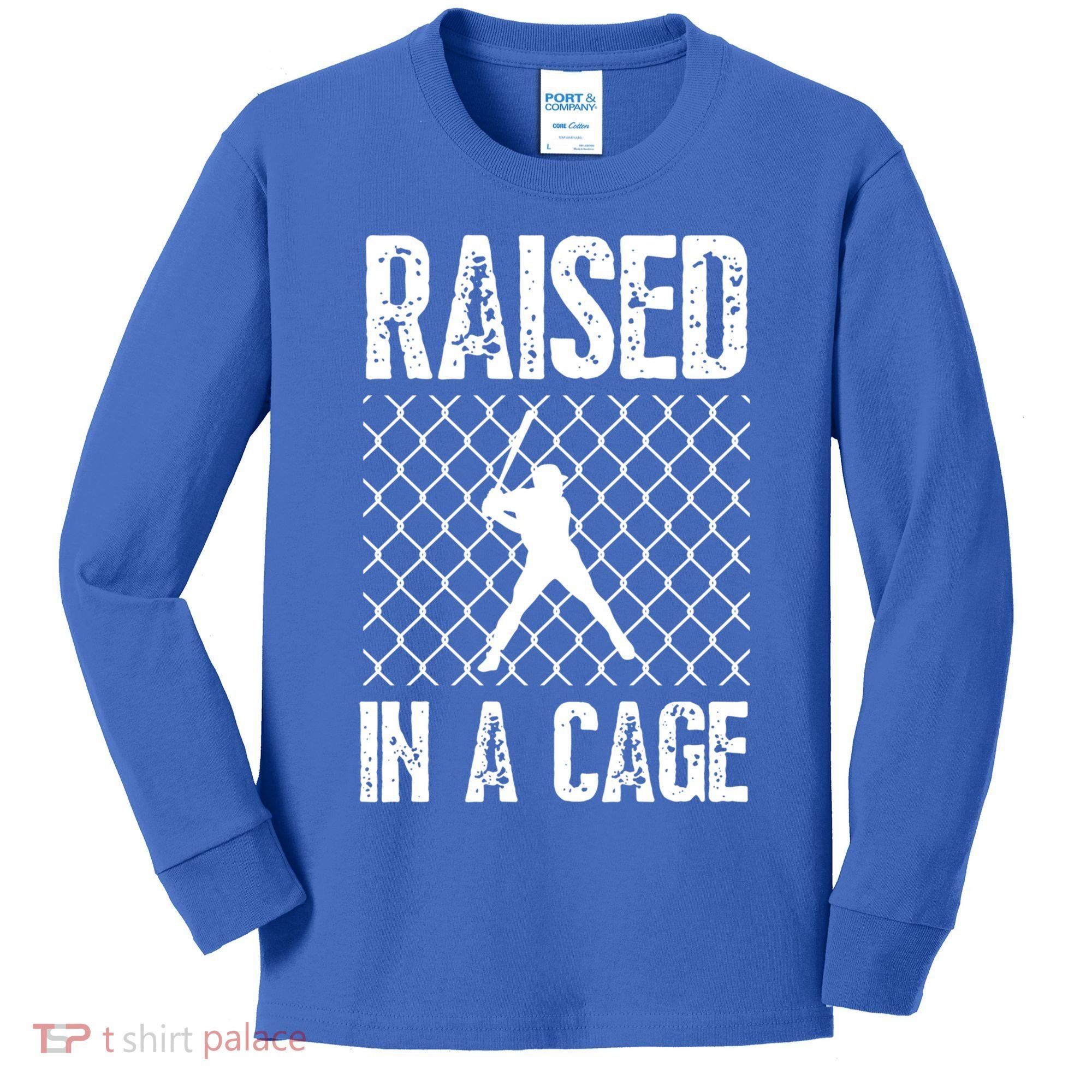 Raised In A Cage Baseball Gift Kids Long Sleeve Shirt