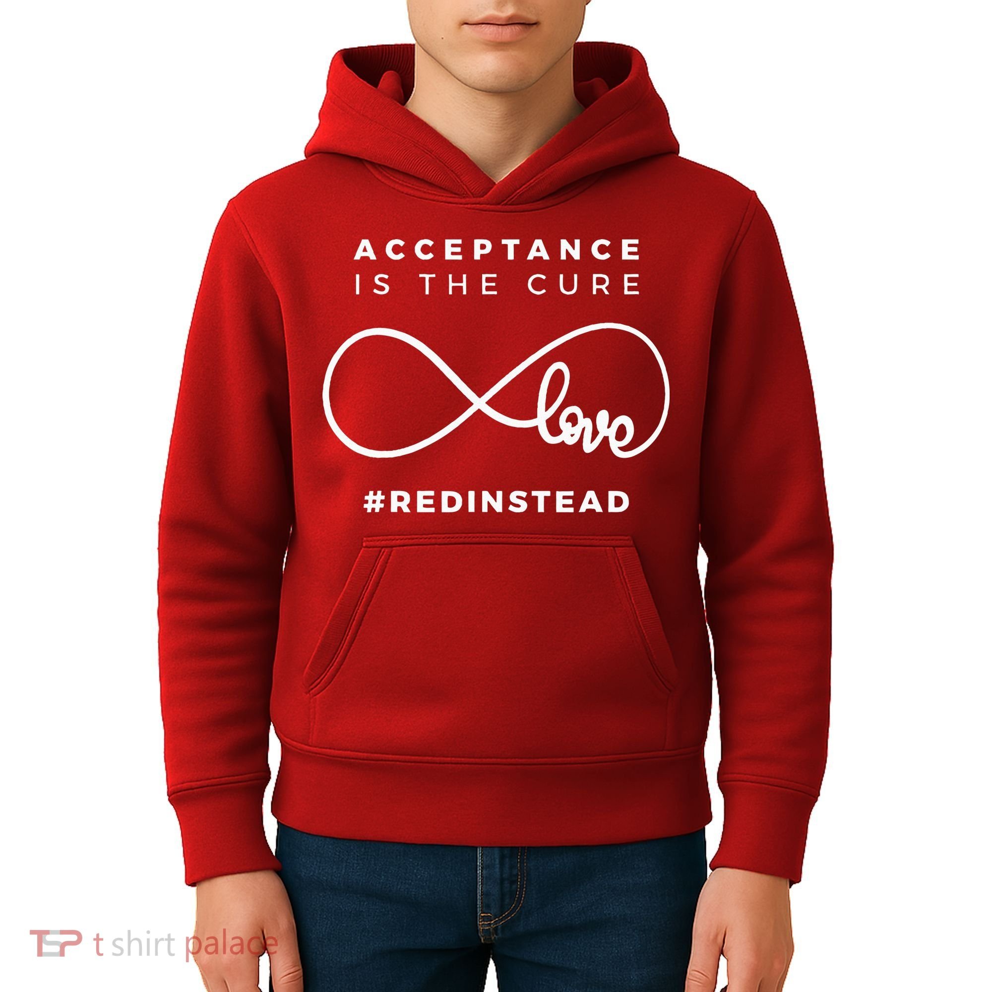 Red Instead Acceptance Of Autism Kids Hoodie