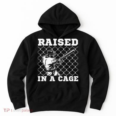 Raised In A Cage Baseball Training Batter Catcher Pitch Hoodie