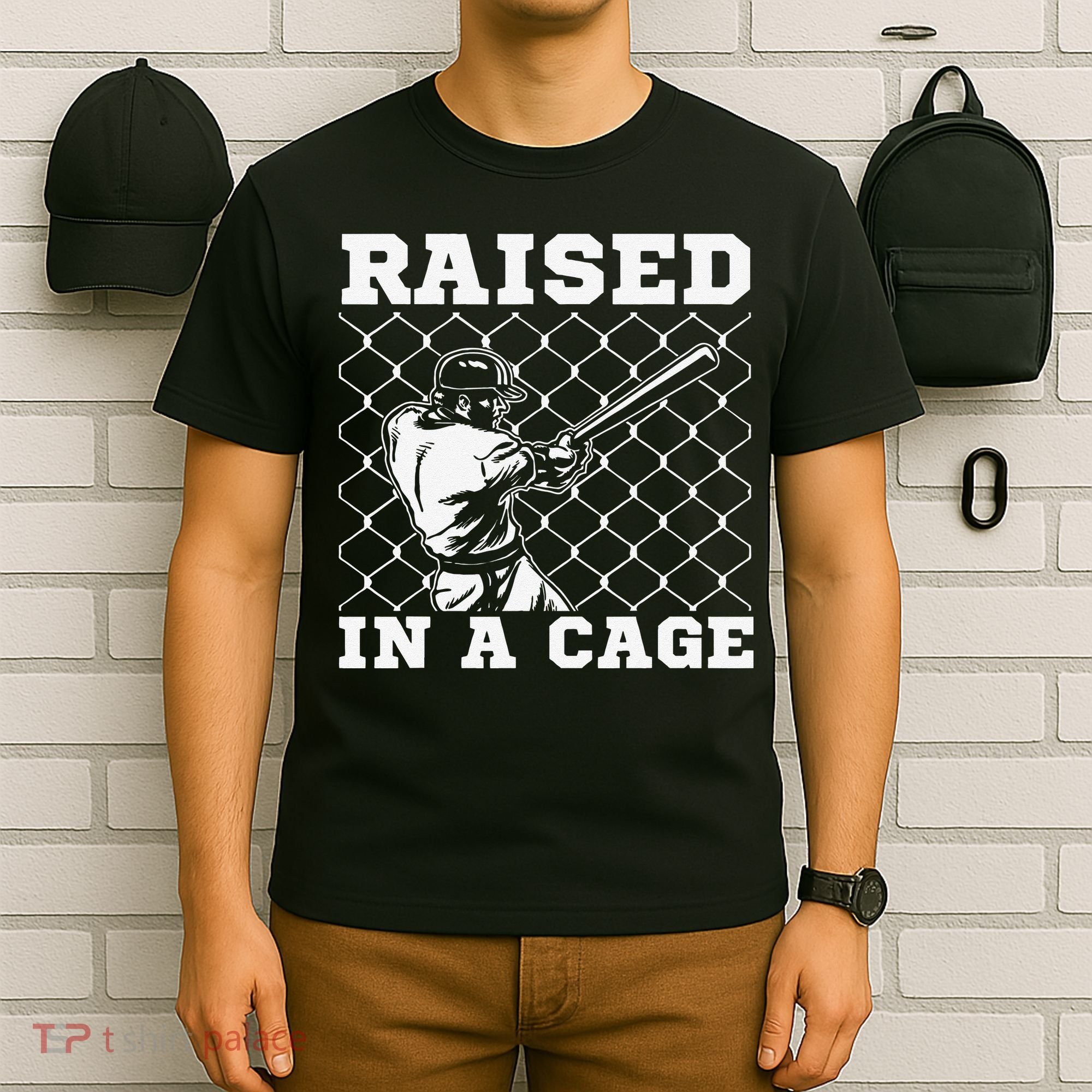 Raised In A Cage Baseball Training Batter Catcher Pitch T-Shirt