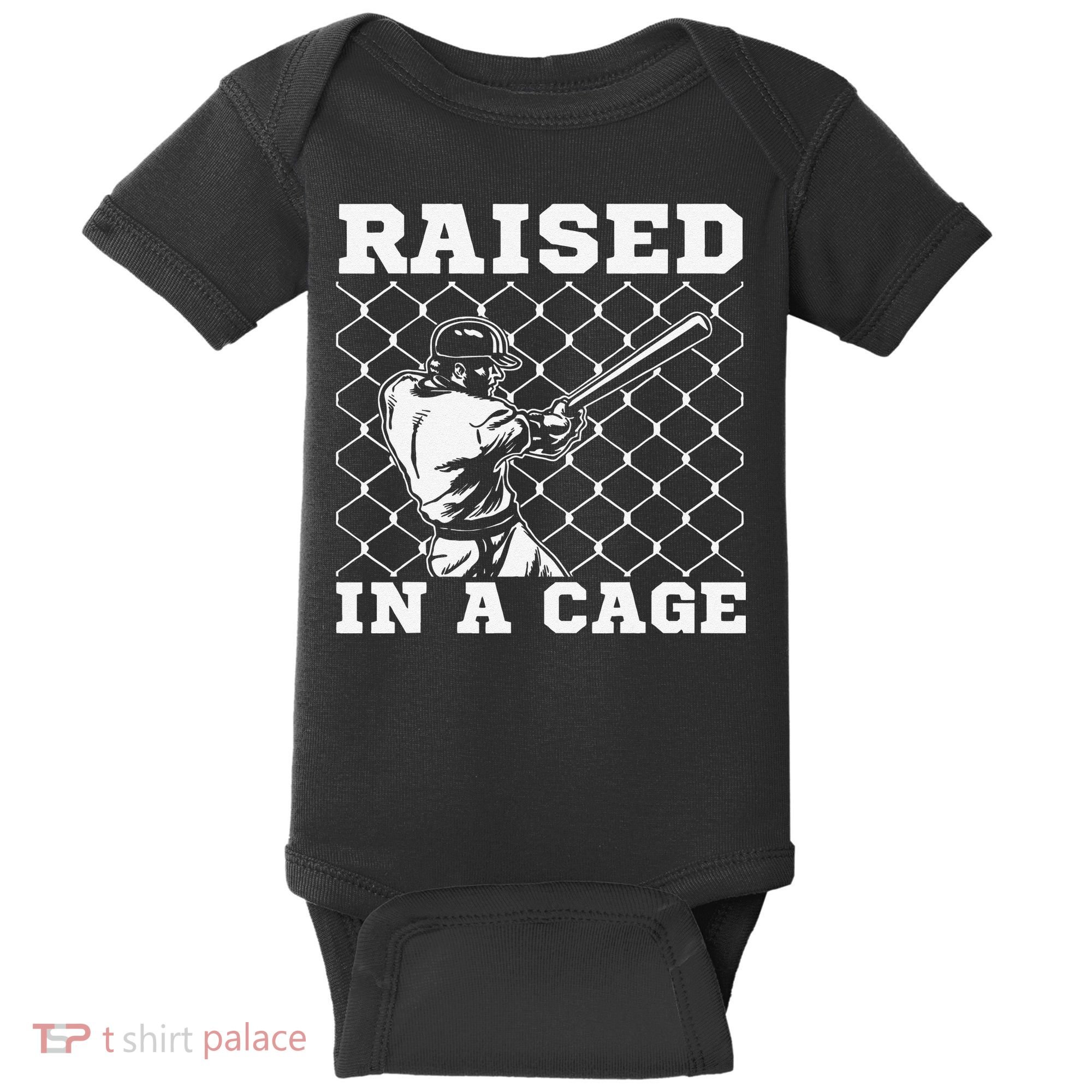 Raised In A Cage Baseball Training Batter Catcher Pitch Baby Bodysuit