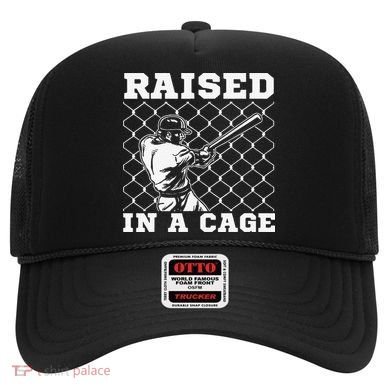 Raised In A Cage Baseball Training Batter Catcher Pitch Hat