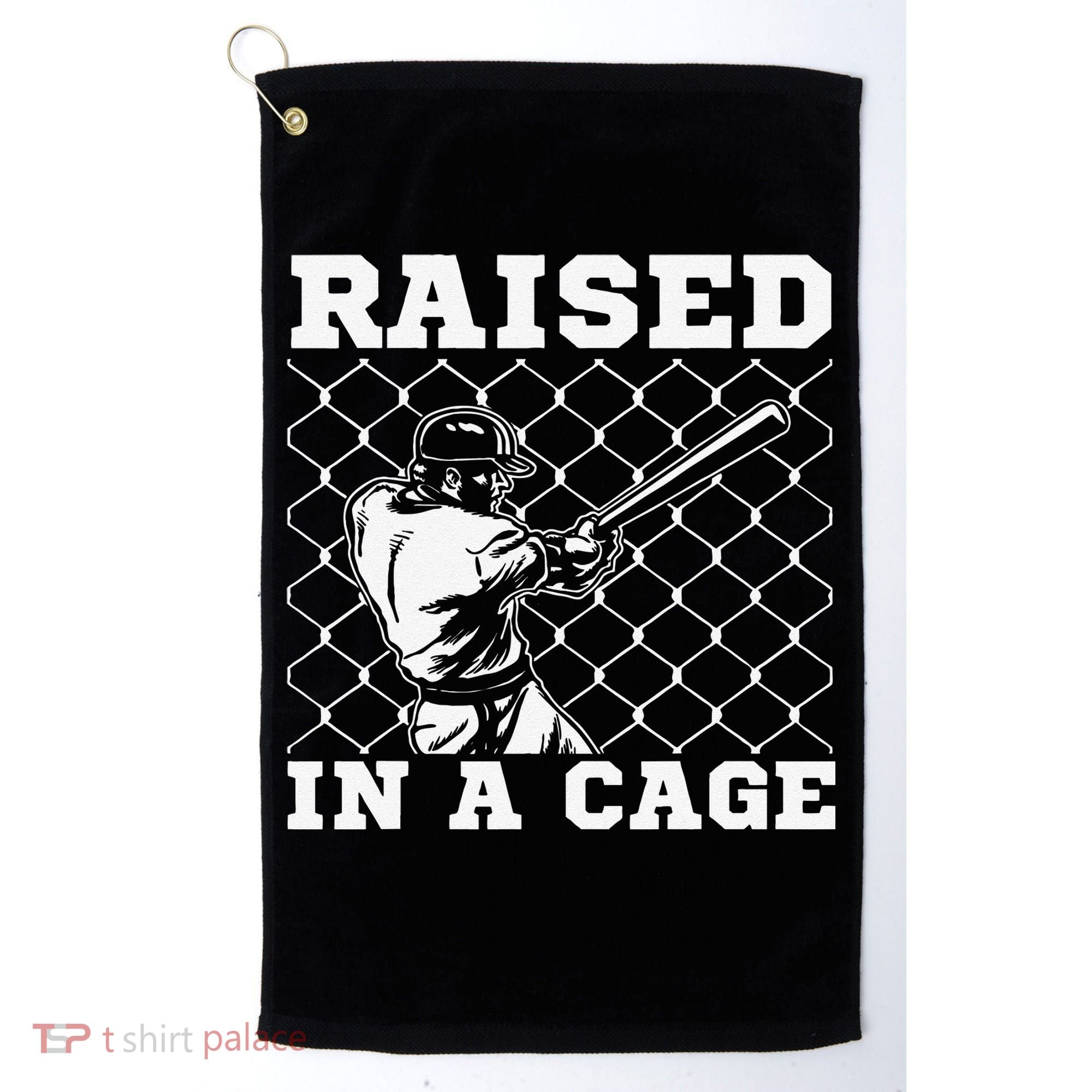 Raised In A Cage Baseball Training Batter Catcher Pitch Golf Towel