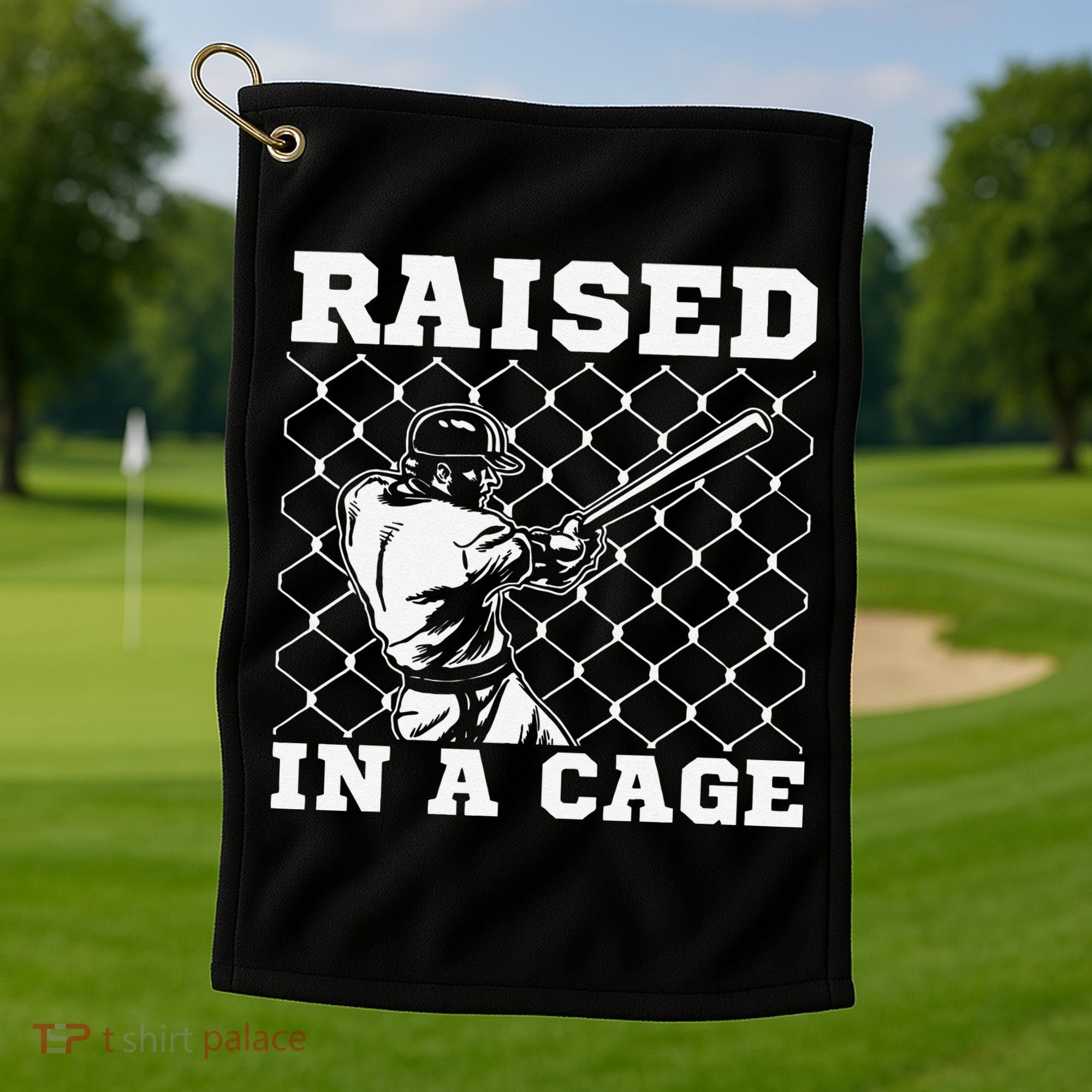 Raised In A Cage Baseball Training Batter Catcher Pitch Golf Towel