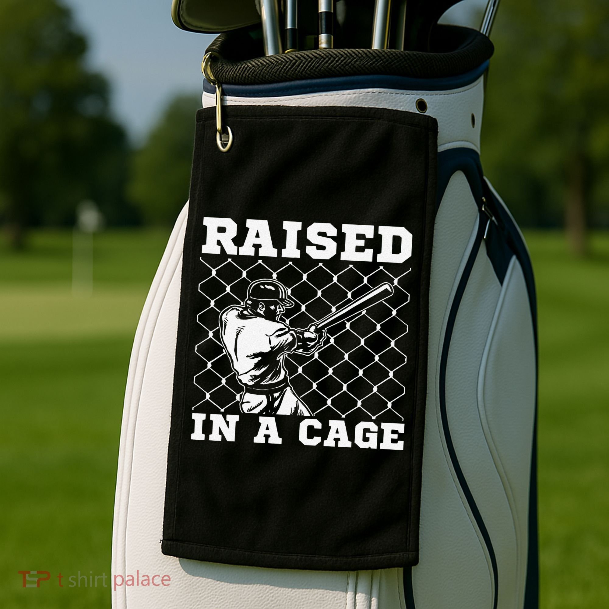 Raised In A Cage Baseball Training Batter Catcher Pitch Golf Towel