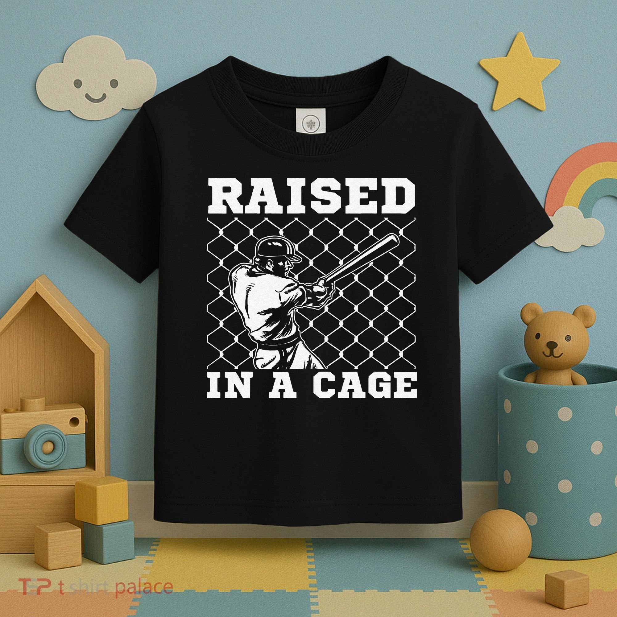 Raised In A Cage Baseball Training Batter Catcher Pitch Toddler T-Shirt