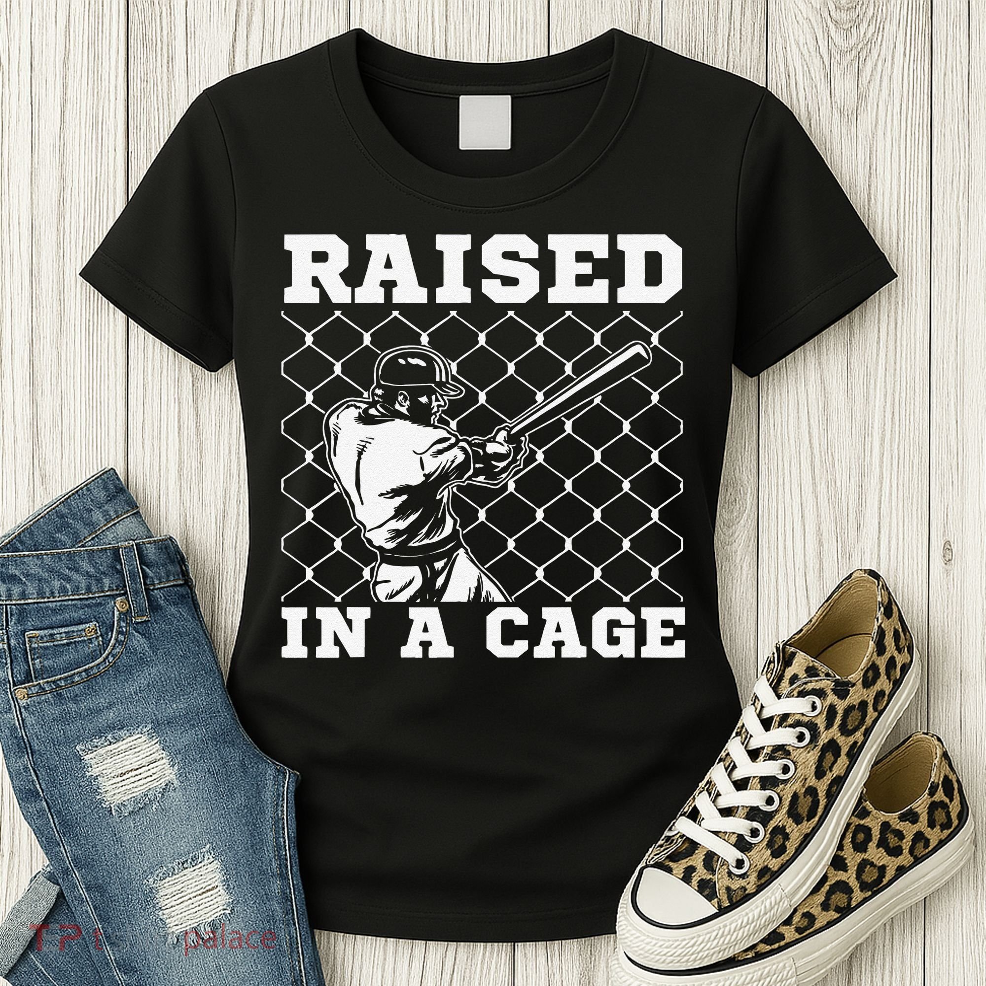 Raised In A Cage Baseball Training Batter Catcher Pitch Women's T-Shirt