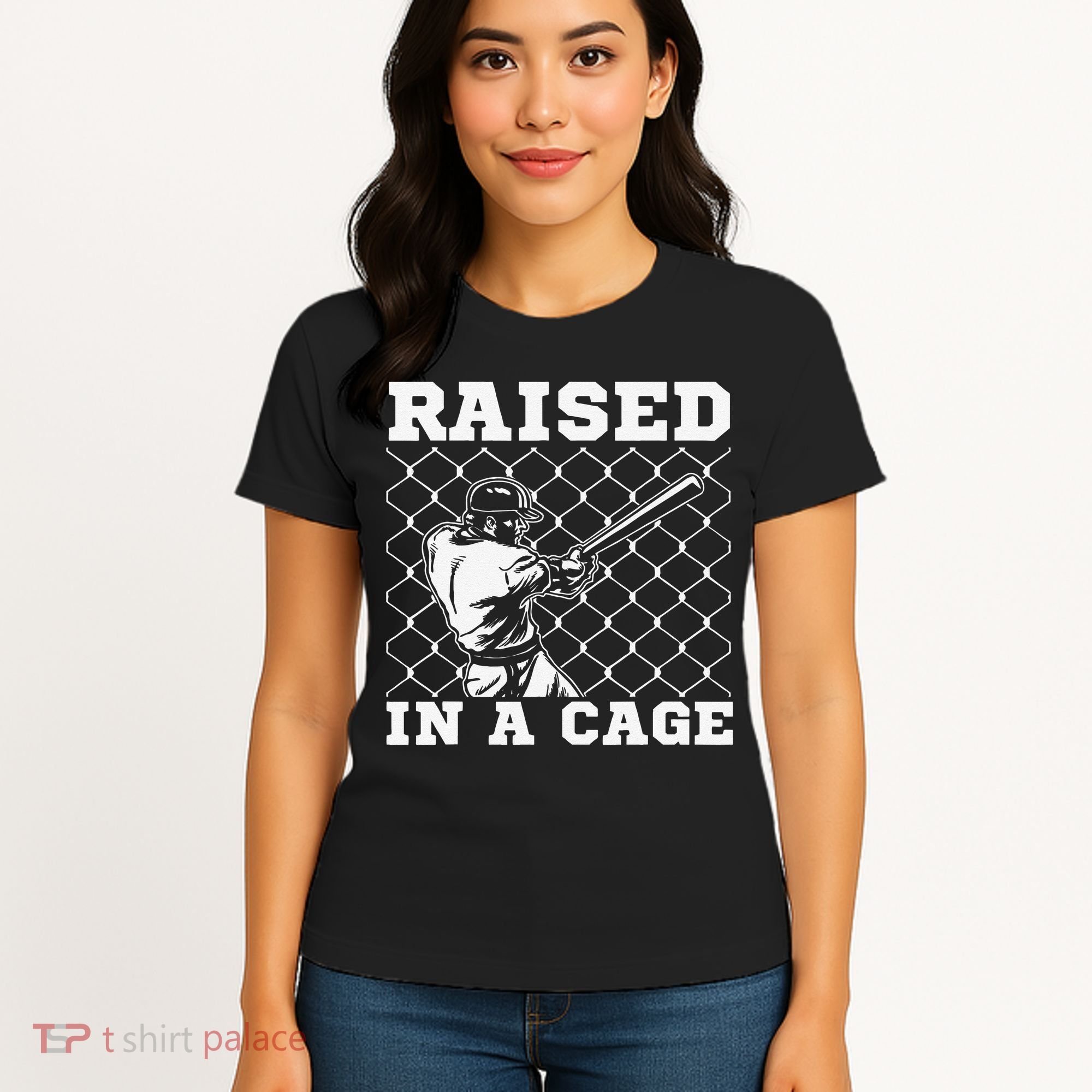 Raised In A Cage Baseball Training Batter Catcher Pitch Women's T-Shirt
