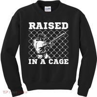 Raised In A Cage Baseball Training Batter Catcher Pitch Kids Sweatshirt thumb 0