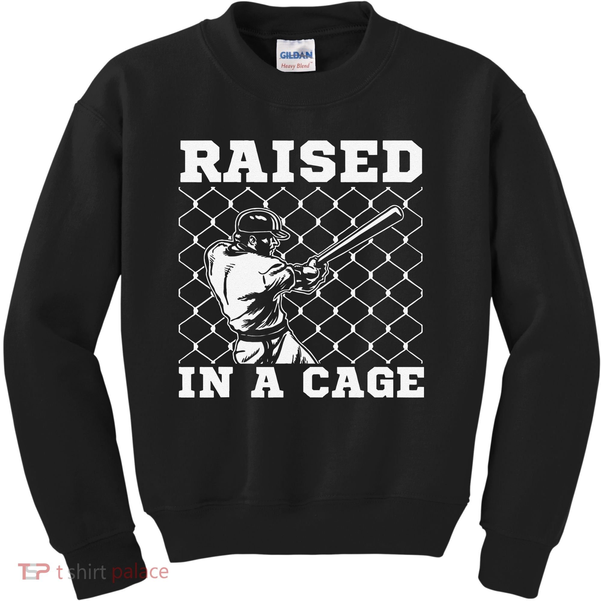 Raised In A Cage Baseball Training Batter Catcher Pitch Kids Sweatshirt