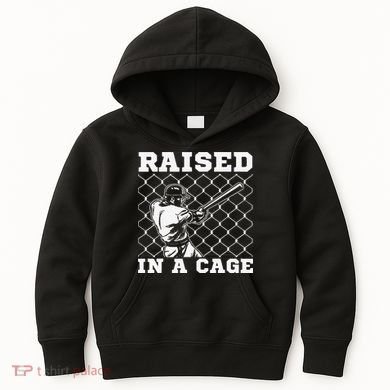 Raised In A Cage Baseball Training Batter Catcher Pitch Kids Hoodie