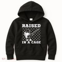 Raised In A Cage Baseball Training Batter Catcher Pitch Kids Hoodie thumb 0