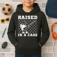 Raised In A Cage Baseball Training Batter Catcher Pitch Kids Hoodie thumb 2