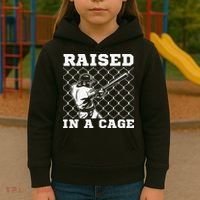 Raised In A Cage Baseball Training Batter Catcher Pitch Kids Hoodie thumb 3