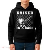 Raised In A Cage Baseball Training Batter Catcher Pitch Kids Hoodie thumb 4