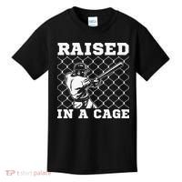 Raised In A Cage Baseball Training Batter Catcher Pitch Kids T-Shirt thumb 0