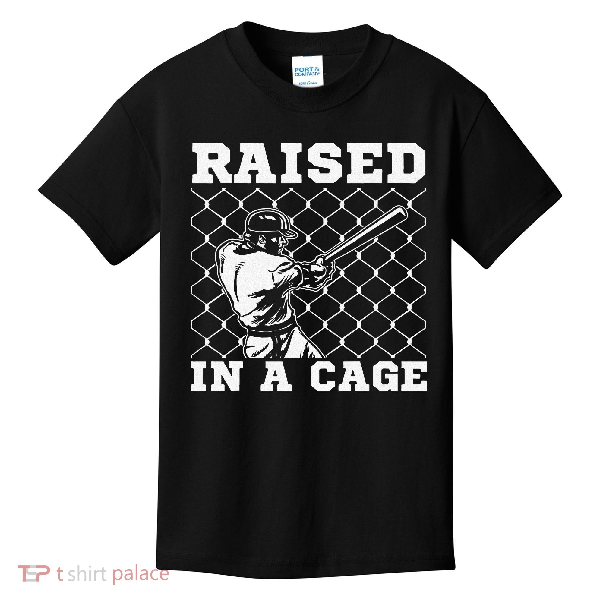 Raised In A Cage Baseball Training Batter Catcher Pitch Kids T-Shirt