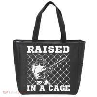 Raised In A Cage Baseball Training Batter Catcher Pitch Tote Bag thumb 0