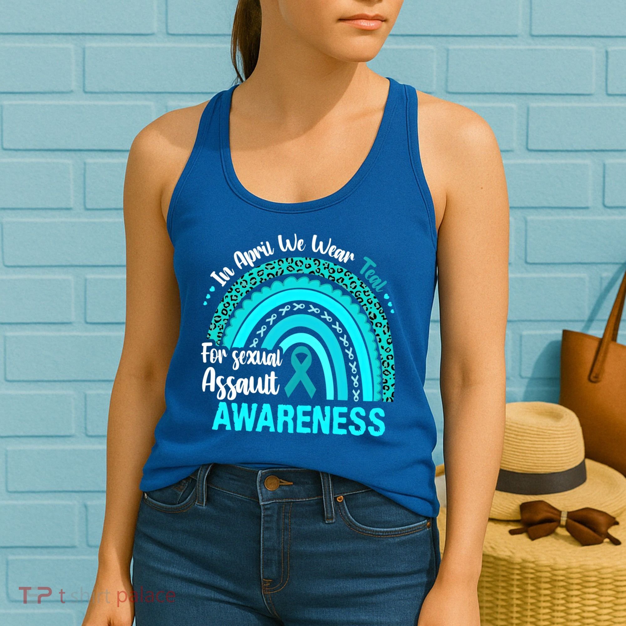 Rainbow In April We Wear Teal Sexual Assault Awareness Gift Women's Tank Top