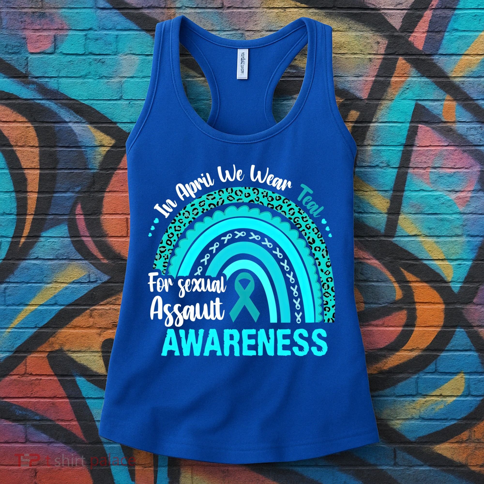 Rainbow In April We Wear Teal Sexual Assault Awareness Gift Women's Tank Top