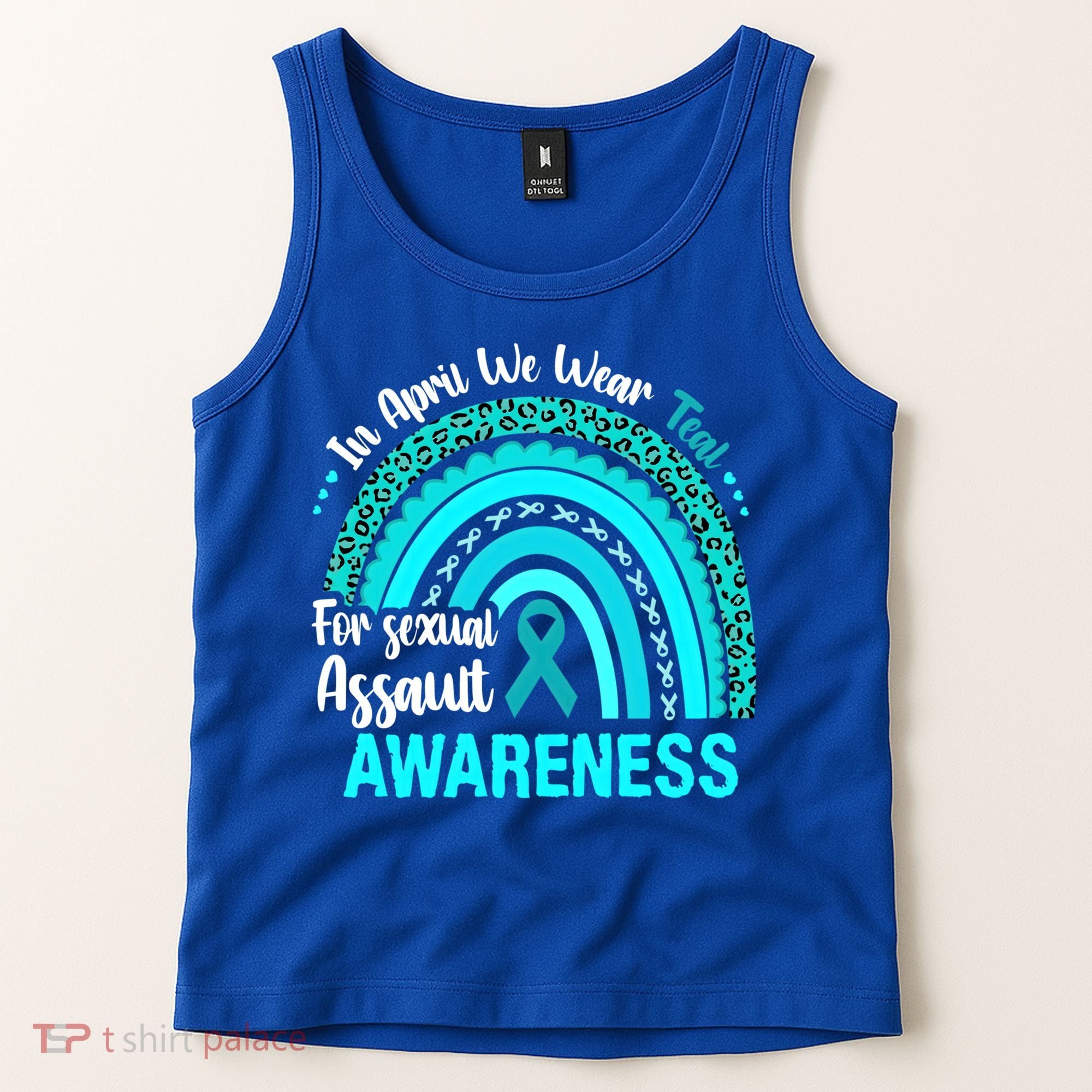 Rainbow In April We Wear Teal Sexual Assault Awareness Gift Tank Top