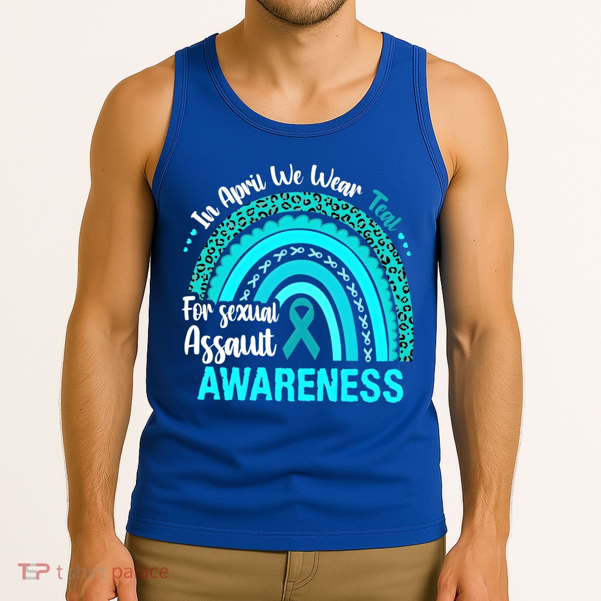 Rainbow In April We Wear Teal Sexual Assault Awareness Gift Tank Top