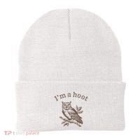 Retro IM A Hoot Owl Bird Pun Sarcastic Jokes Women Beanie thumb 0