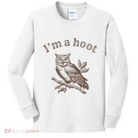 Retro IM A Hoot Owl Bird Pun Sarcastic Jokes Women Kids Long Sleeve Shirt thumb 0