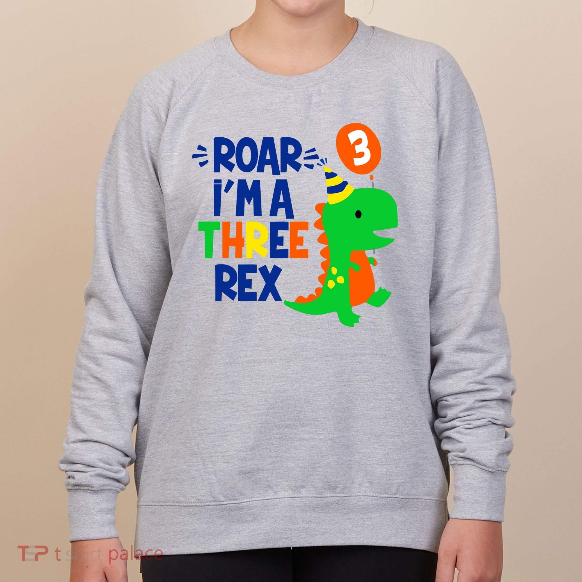 Roar I'm A Three Rex Dinosaur 3rd Birthday Boy 3 Years Bday Women's Sweatshirt
