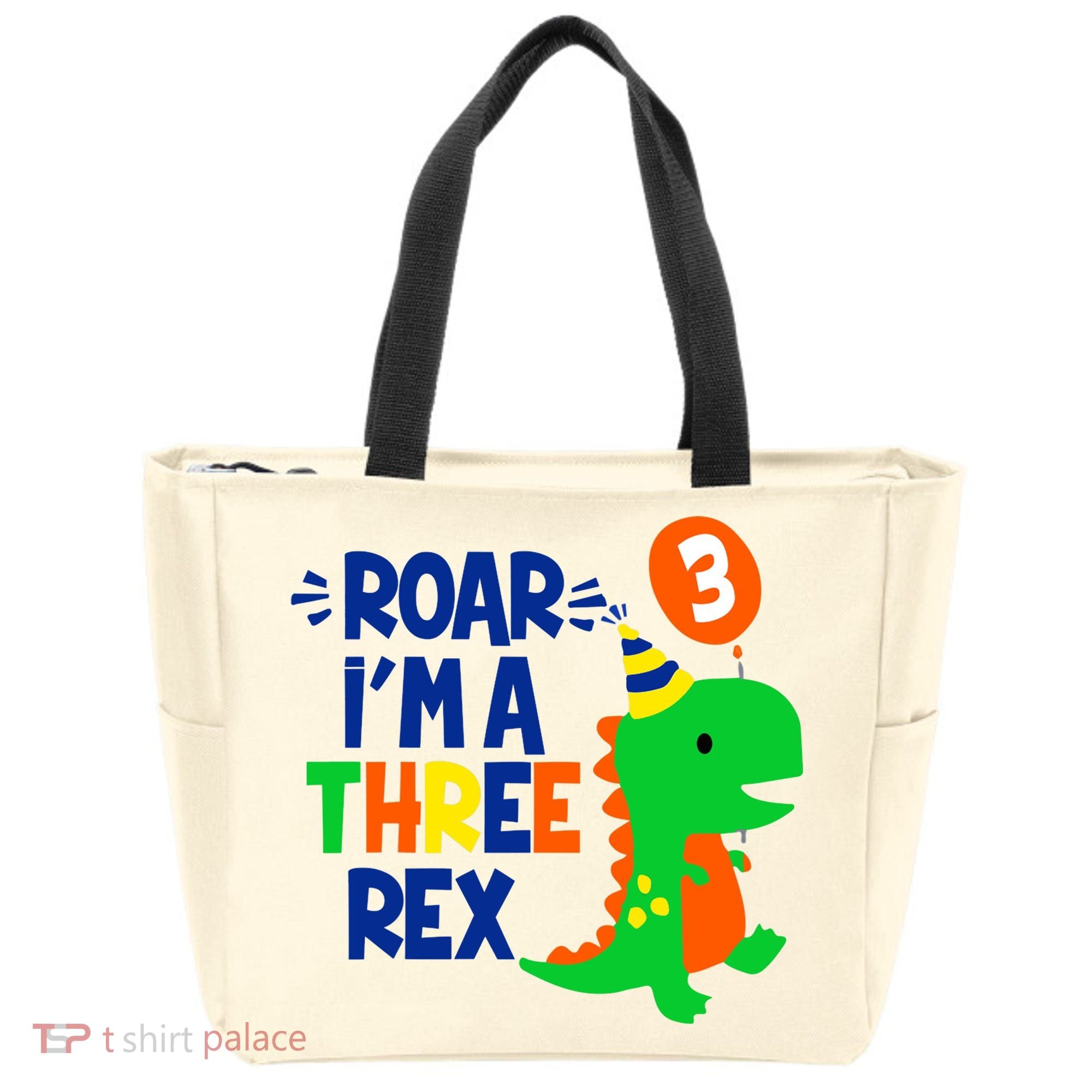 Roar I'm A Three Rex Dinosaur 3rd Birthday Boy 3 Years Bday Tote Bag