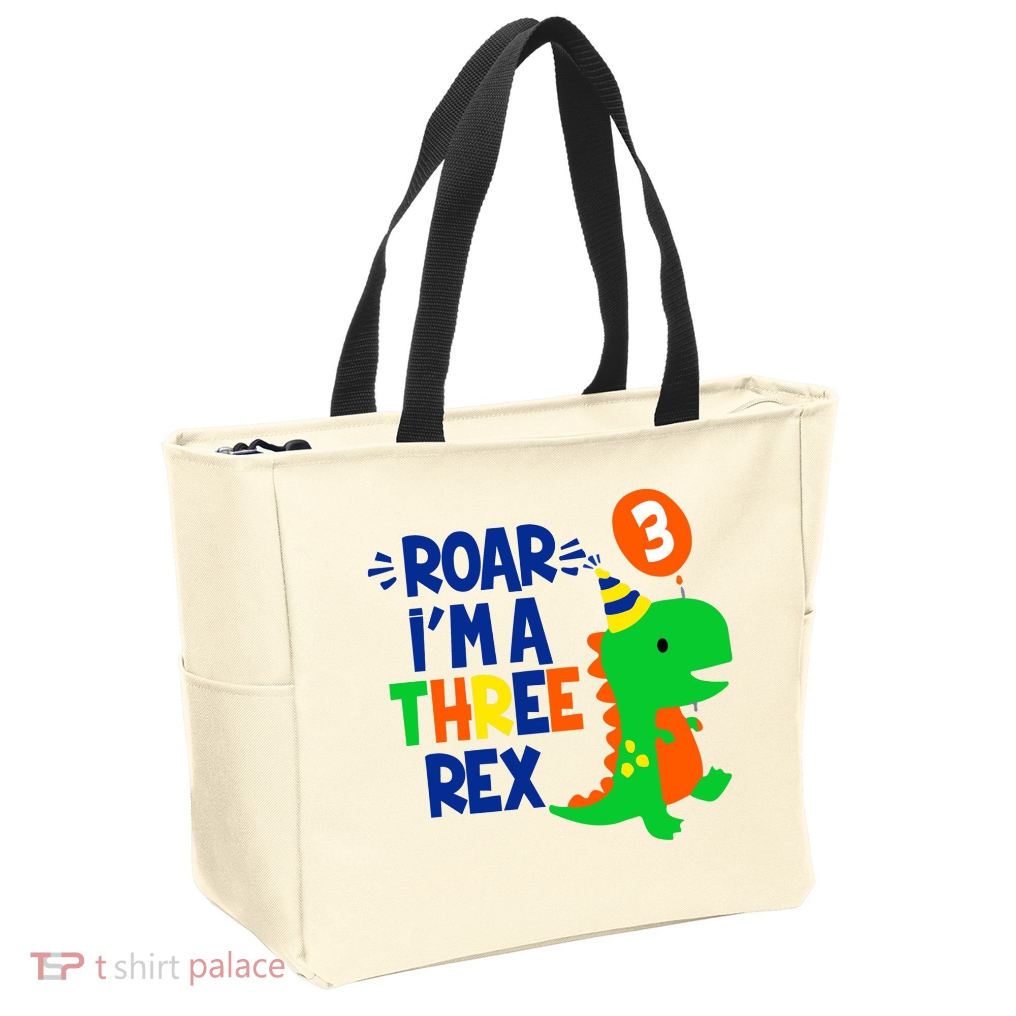 Roar I'm A Three Rex Dinosaur 3rd Birthday Boy 3 Years Bday Tote Bag