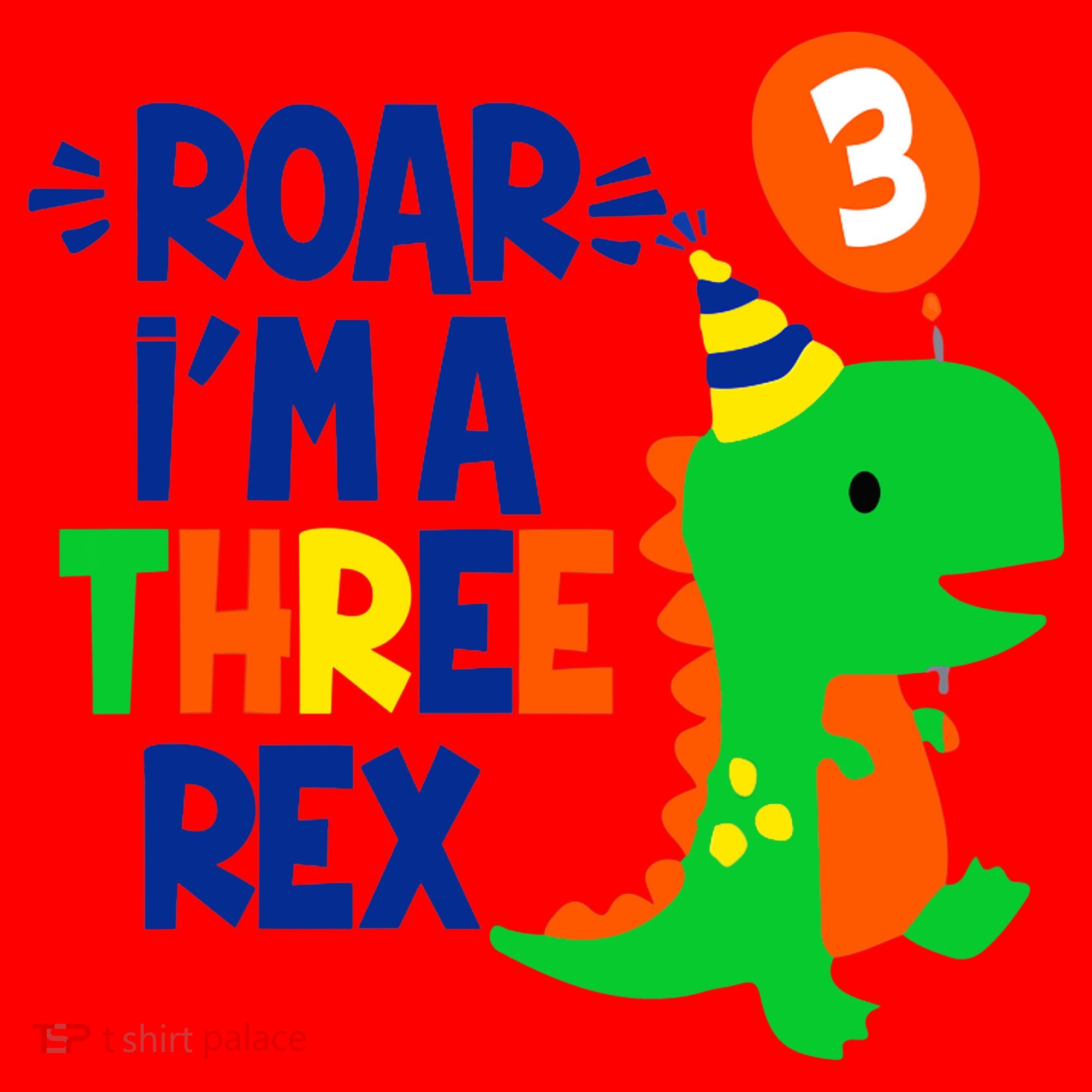 Roar I'm A Three Rex Dinosaur 3rd Birthday Boy 3 Years Bday Santa Hat